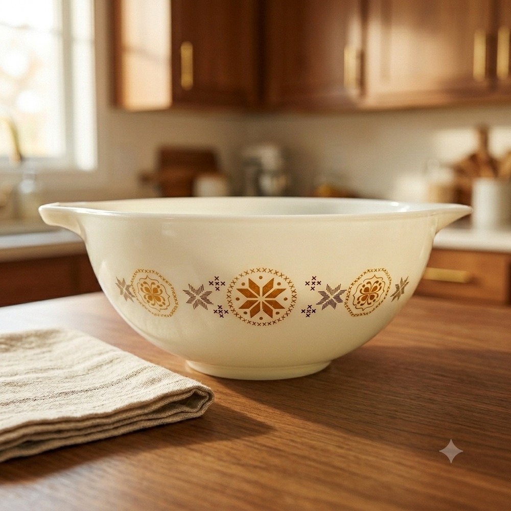 Pyrex‎ Town & Country 444 Cinderella Mixing Bowl White Gold Brown 4 Qt